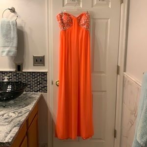 Strapless Orange Prom Dress-size7/8